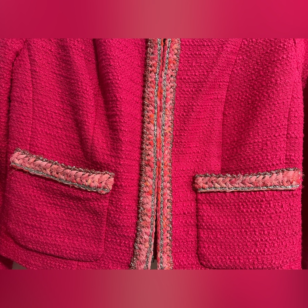 Cabi Ballroom Preppy Jacket Blazor| Size Small | Fuchsia Bouclé Tweed - Picture 9 of 14